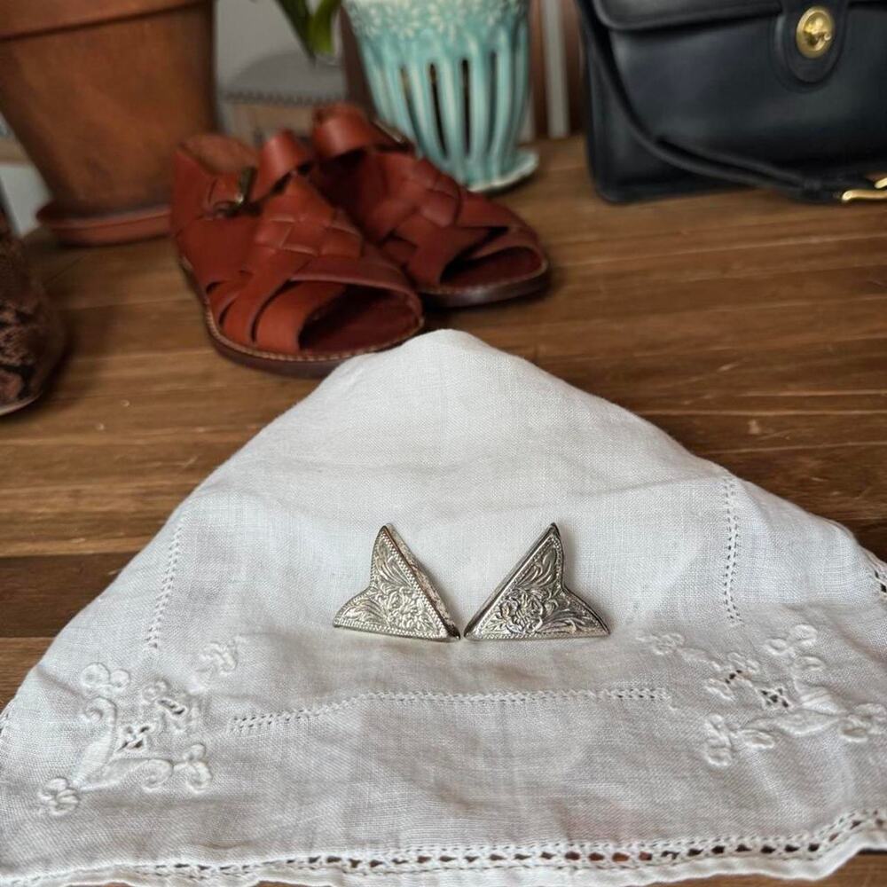 Vintage Heritage Silversmith’s Engraved Western Collar Tips